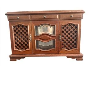 London Leather Wooden Jewelry Box Vintage Dresser Console Style with 6 Drawers